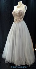 Glamour by Terani Couture Womens silver Embellished Formal Dress Gown bead 2 NEW