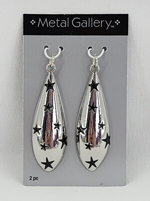 Teardrop Pendant Charm Silver & Black Stars For Jewelry Making Necklace Earrings