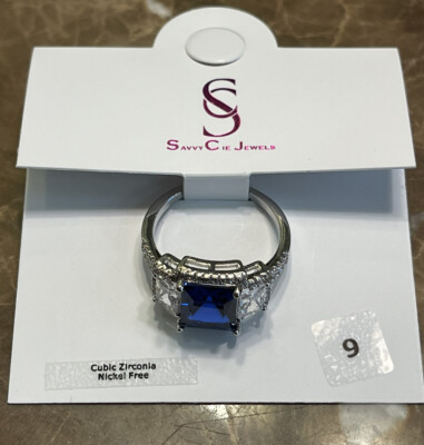 Bague Saphir Et CZ Créée En Labo - Taille 7 - Savvy Cie Jewels - Neuf Sans Emballage