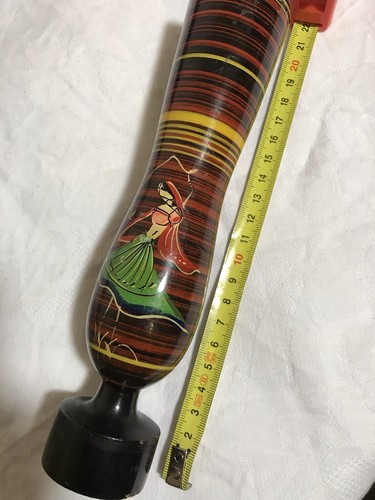 Vase Artisan Wood Painted Bangladesh Gift 22 Cm High Vintage 90s Dancer Stripes - Picture 6 of 6