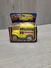 Vintage Plastic Wind-Up Yellow School Bus Car Toy Original Box Hong Kong 80s 