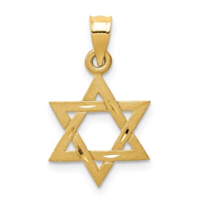 14k Gelbgold Massiv Satin Davidstern Charm Anhänger für Frauen