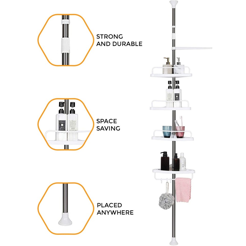 4 Tier Telescopic Bathroom Wall Corner Shelf Rack Shower Caddy Storage Organizer | eBay UK