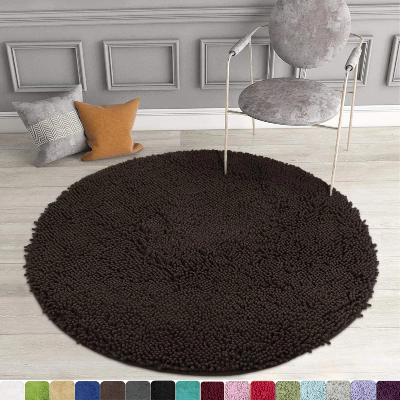 MAYSHINE Round Bath Mat Non-Slip Chenille 3 Feet Shaggy Bathroom