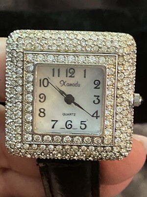 Vintage Rhinestone Pave' Watch Fancy Xanadu Ladies Women's Working Black Band