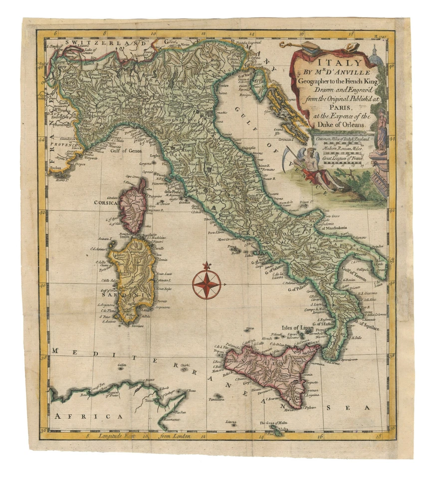 Antique Map "Italy by Mr. D'Anville" Thomas Jefferys, 1747 - Image 2 of 4