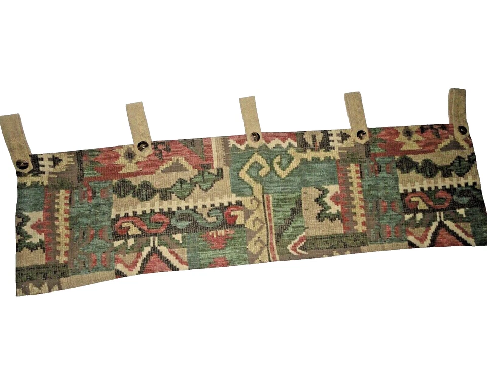 JC PENNEY SOUTHWESTERN AZTEC GREEN GOLD BLACK CLAY (2) TAB TOP VALANCES 15 X 40 - Image 2 of 4