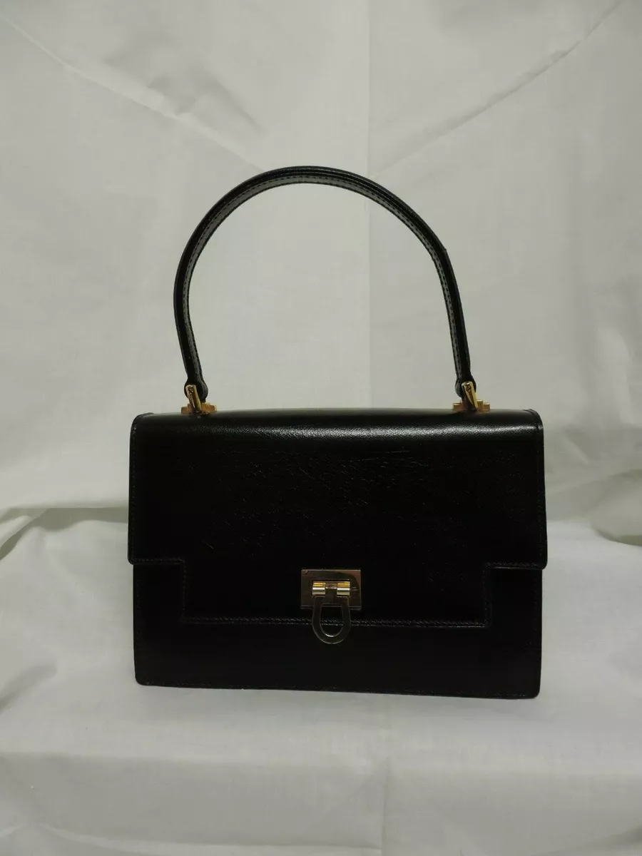 Vintage GUCCI Black Leather Handbag with Red Leather Interior c.1960s