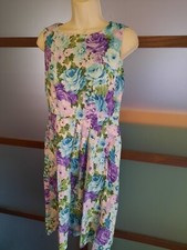Talbots Dress Cotton Summer Roses Tesl Purple A-line Pleated Tea Wedding Guest 