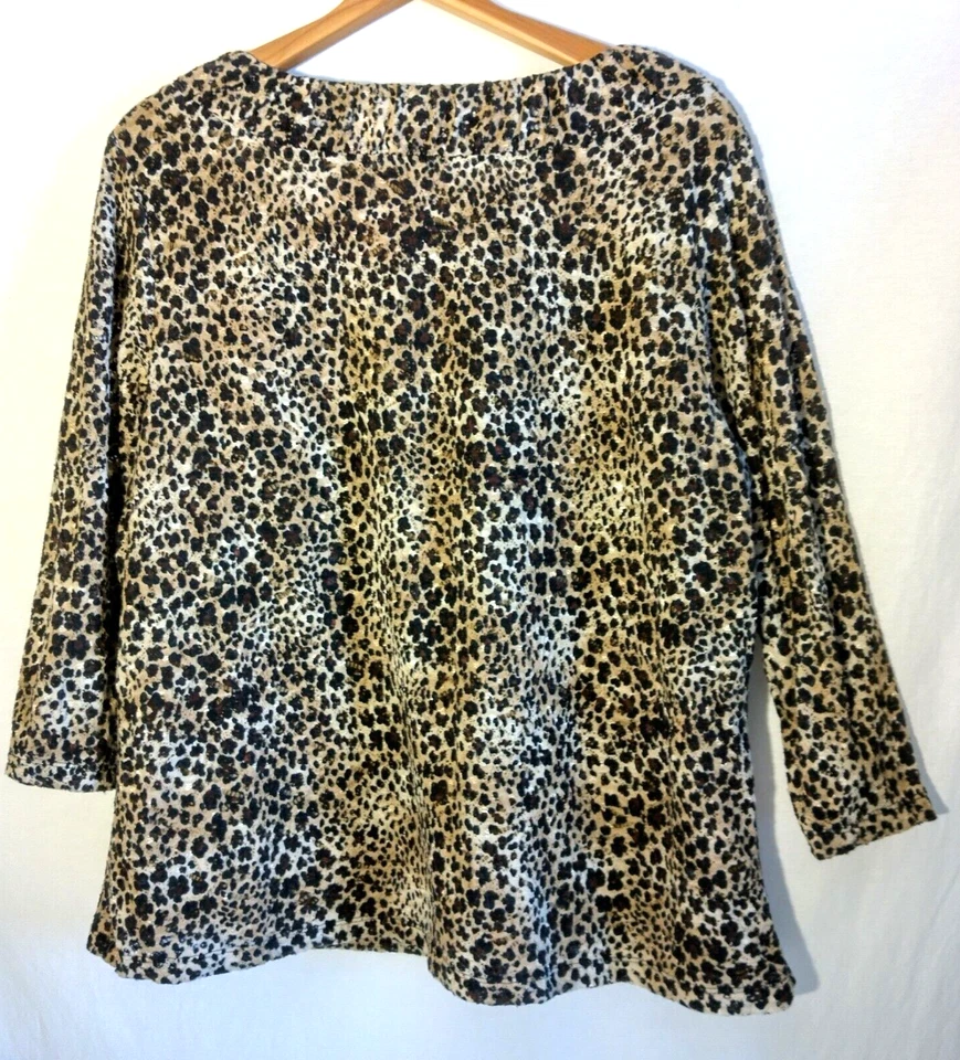Laura Ashley Shirt Plus Size 1X Brown Black Cat Print Leopard Cheetah Lined Top - Image 2 of 4