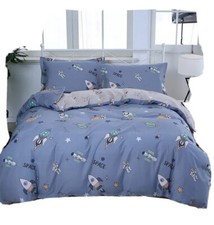 Brandream Full Duvet Cover 2 Shams COTTON Space Astronaut Stars Moon Kids