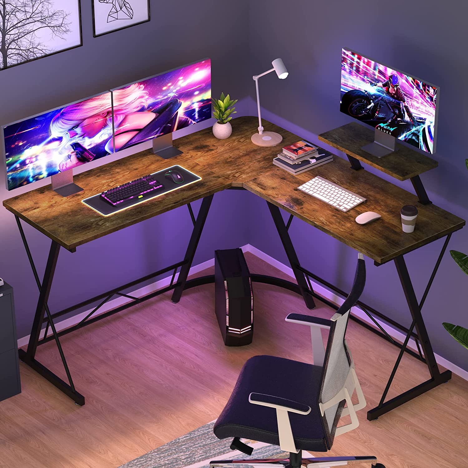 Mr IRONSTONE Gaming Desk with Led Lights ＆Power Outlet, L Shaped Computer Corner eBay
