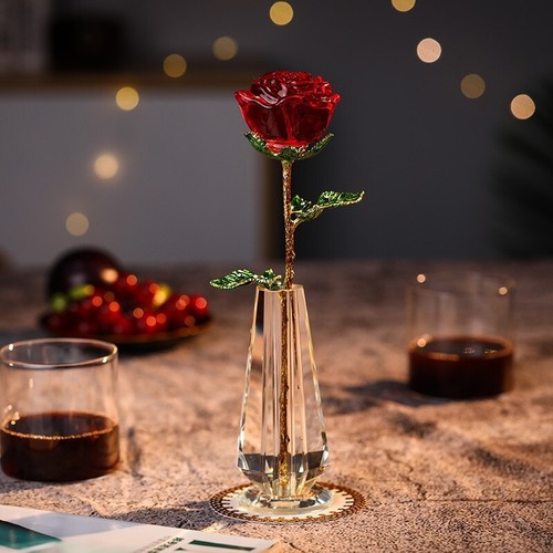 Crystal Glass Rose Flower Figurines Craft Valentine's Day Gift for Girlfriend - Picture 13 of 18