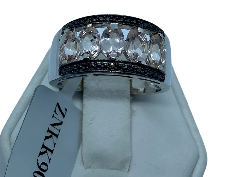 Morganite & Champagne Diamond 925 Sterling Silver Ring Size P-Q / 8 -2.01 Carats - Image 3 of 4