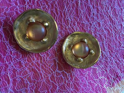 Boucles D'oreilles Clips Dorées JACKY DE G. - Résine Et Alliage Métal - Occasion Très Bon état - Style Puces