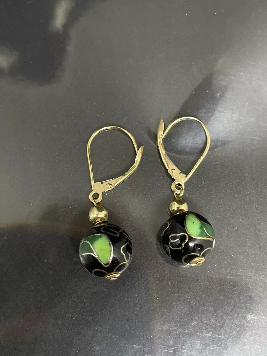 Vintage Estate 14K ZZ 585 Yellow Gold Dangle Cloisonne Ball