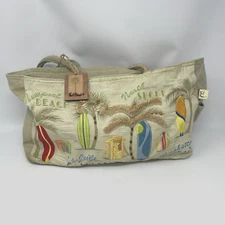 NWT Sun N Sand Paul Brent Beaches Canvas Embellished Bag Purse Zip La Jolla