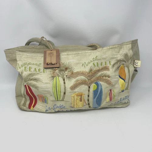 NWT Sun N Sand Paul Brent Beaches Canvas Embellished Bag Purse Zip La Jolla