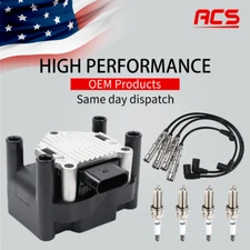 Ignition Coil & Spark Plug & Wireset for VW Beetle Golf Jetta Seat Ignitio UF277