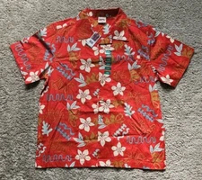 Barefoot In Paradise Red Floral Print Hawaiian Shirt Men's Size Large NWT