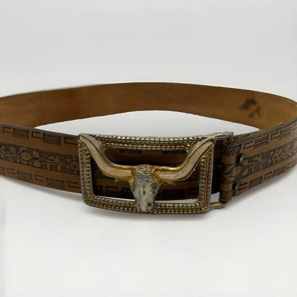 Cinturón de vaquero occidental de cuero de timón de colección BULL LONGHORN FABIL para niños años 60 28 Foto 2 de 4
