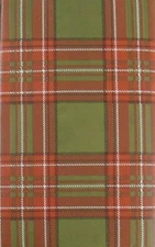 Orange, White and Black on Green Plaid Vinyl Flannel Back Tablecloth Var Size
