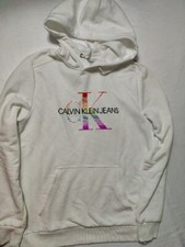 Calvin Klein Sweatshirt Hoodie White Pullover Youth Small YS Size-S