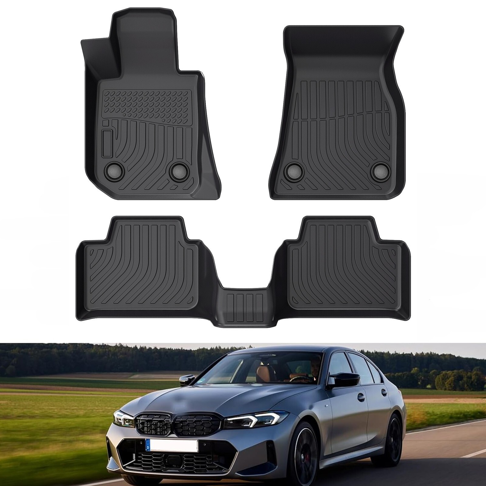 Floor Mats For BMW 3 Series 320i 330i 330e 2020-2024 All Weather 1st & 2nd Row