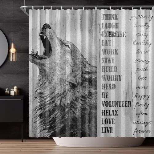 Black and White Bathroom Shower Curtain Waterproof Wolf Shower Curtain Wolf I... - Picture 3 of 6