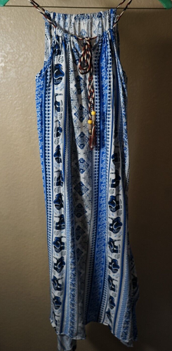Womens S/M blue adjustable halter knee length elephant print boho hippie dress - Picture 2 of 9