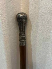 Edwardian Stick Antique Walking Gadget Presentation Cane Victorian Silver Pewter
