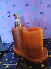 Resin Bathroom Soap Dispenser Set With Tray And Toothbrush Holder
