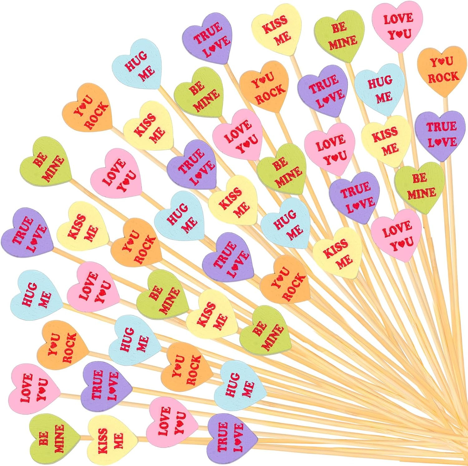 120Pcs Valentine'S Day Disposable Cocktail Picks 6 Styles Conversation Heart Sha