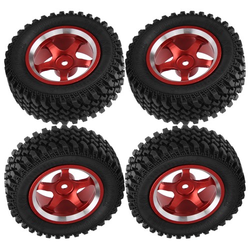 (Red)4Pcs Remote Control Metal Wheel Hub Rubber Tires Replacement For MN86 DM - Picture 2 of 12