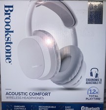 Brookstone Wireless Headphones. Acoustic Comfort, Bluetooth, White NEW IN BOX