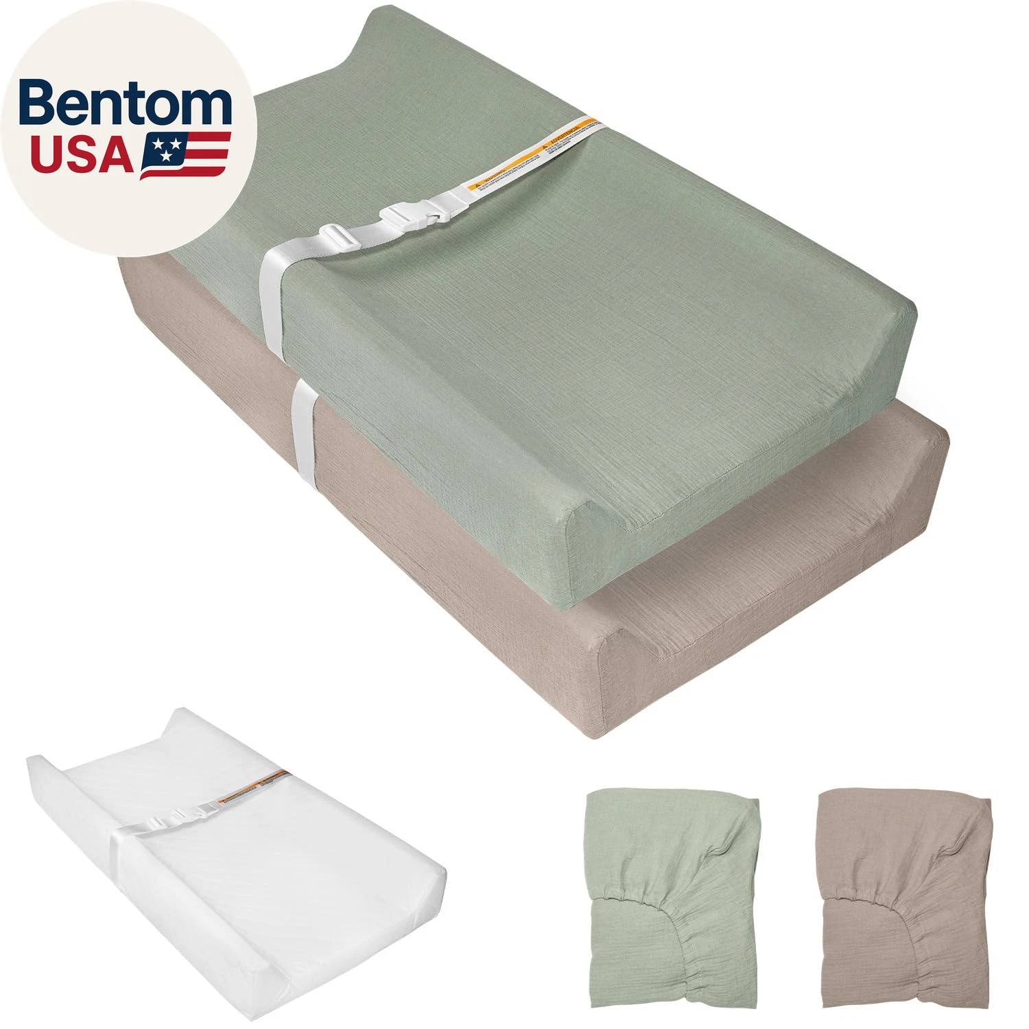 Muslin Baby Changing Pad, 2 Pack Muslin Soft Cotton Covers & Waterproof Lining F