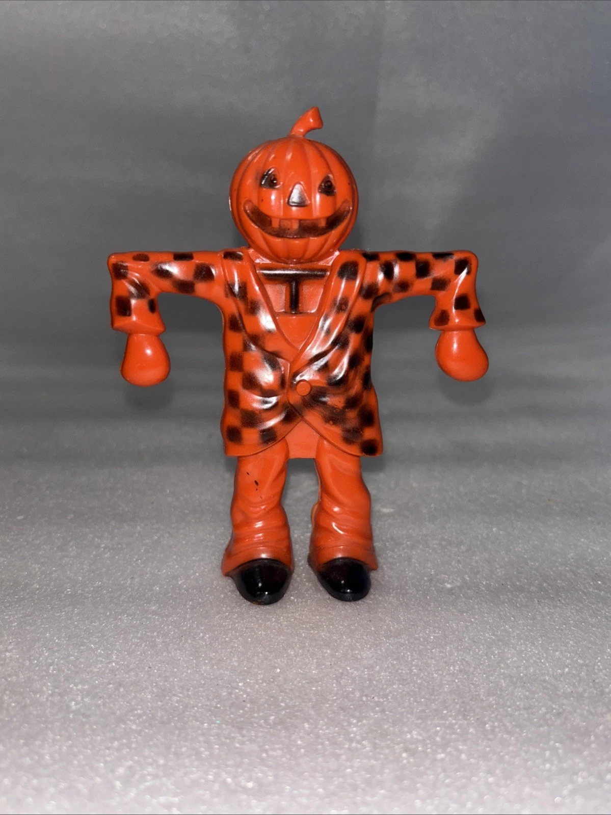 1950s Halloween Pumpkin Scarecrow Rosen Rosbro Jumpin Jacks Candy Container 5in