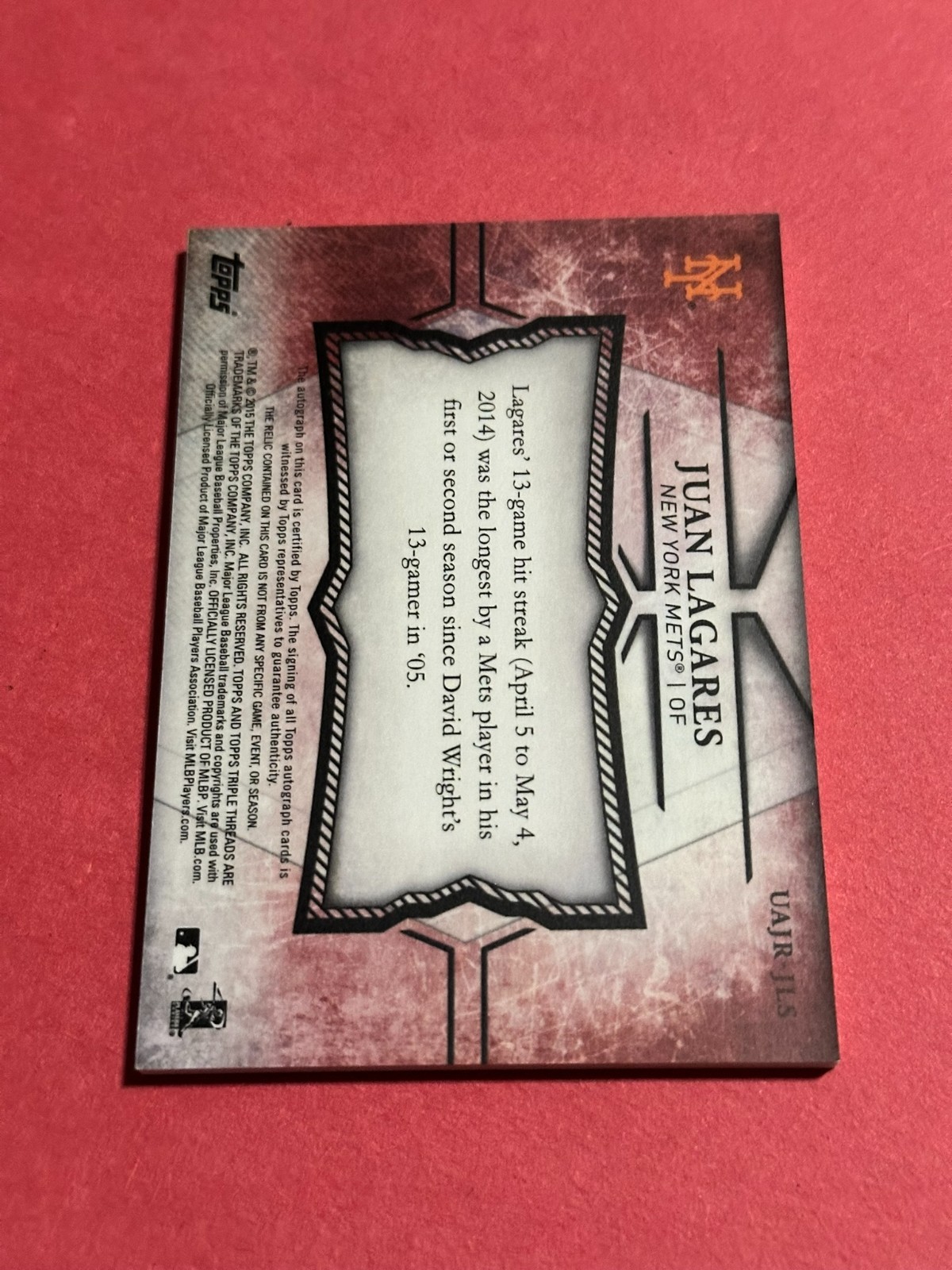 2015 Topps Triple Threads -Unity Auto Jumbo Relic Juan Lagares #UAJR-JLS Ruby1/1 view 2