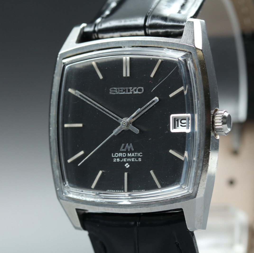Vintage Seiko Lord Matic 5605-5000 Black Dial Square … - Gem