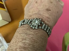 VTG Kramer of NY Silver Tone Clear Rhinestone Bracelet 7 inches Flowers Bridal