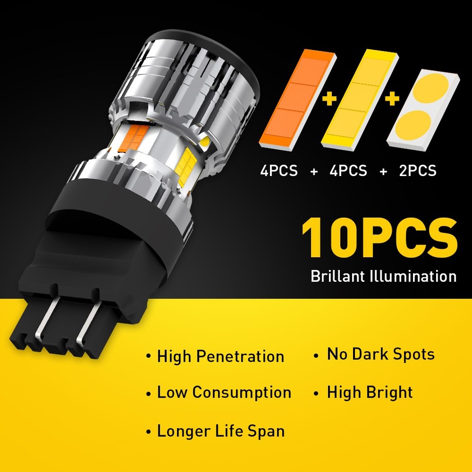 2-Pack 3157 Type-2 Switchback LED Turn Signal Bulbs - White DRL / Amber Turn With Resistors