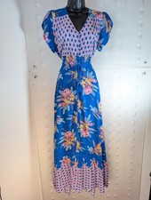 Jaase Bird Print Maxi Dress Shirred Waist Button Front Boho Festival