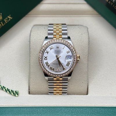 Rolex Datejust 31 Silver Roman Diamond Dial Two Tone Yellow Gold Diamond Jubilee