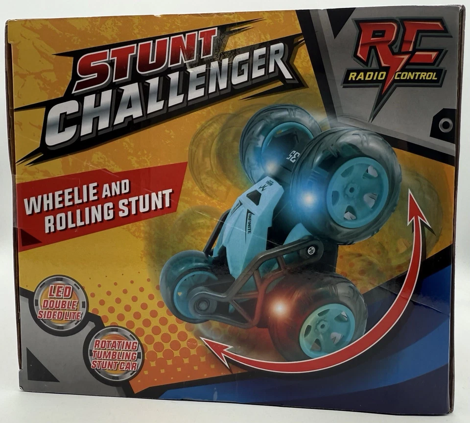 Stunt Challenger controle de rádio controle remoto LED dupla face leve torção roda dianteira brinquedo - Imagem 4 de 4