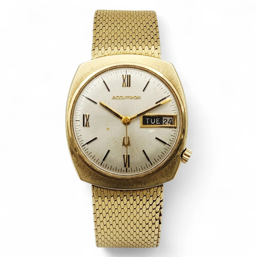 Men's Bulova Accutron 33mm Vintage 14K Yellow Gold Watch with White Dial