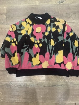 CROSBY by Mollie Burch Floral Crew Neck Sweater - Black, Yellow, Pink EUC S