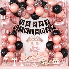 Black Rose Gold Birthday Decorations for Women Girls Rose Gold Latex Balloo...