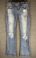 American Eagle Jeans Kick Boot Super Stretch Womens 2 Blue Distressed Y2K