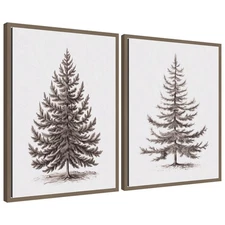 Vintage Evergreen Fir Tree - 2 Piece Framed Canvas Wall Art Set by The Creati...
