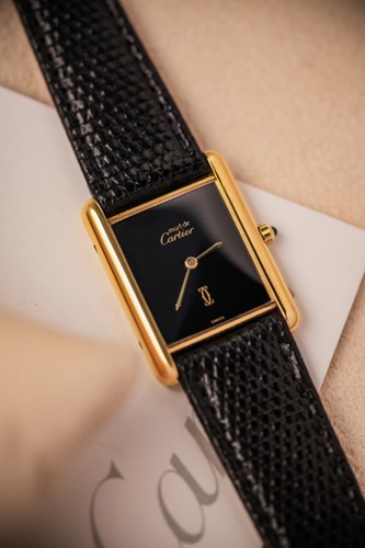 Cartier Tank - Must de Cartier Vermeil LM 23x30mm Ref. 681006 Quartz black - Foto 5 di 21
